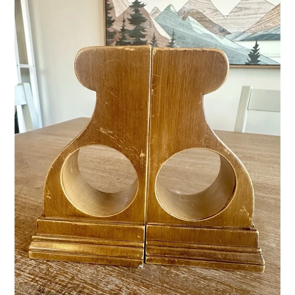 Vintage Set of 2 Ornate Resin Curtain Rod Holders Brushed In Natural Oak RARE